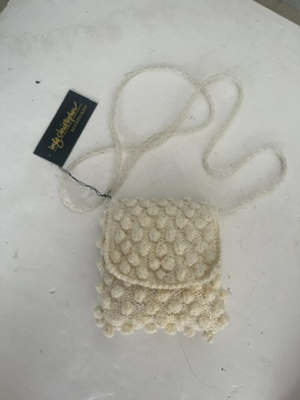 Inge ChrisIvory Crochet Knit Mini Crossbody Bag Bobble Texture NWT